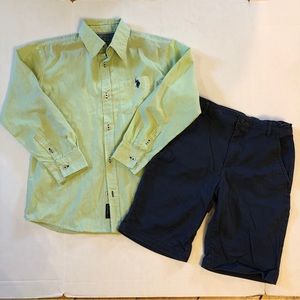Boys 10/12 Tab sleeve Shirt & navy Shorts